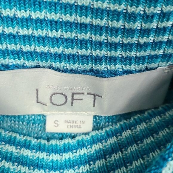 LOFT Women's Turquoise Blue Stripe Ribbed Cable Knit Sweater Skirt Soft Stretchy - Picture 8 of 11